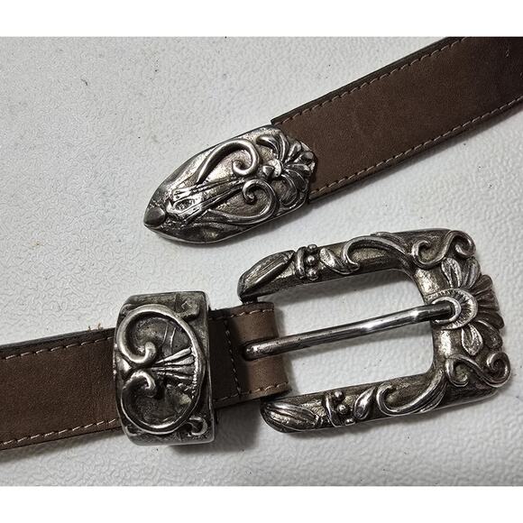 STREETS AHEAD NuBuck Leather Belt Brown Western NBEL Silverplated Buckle Sz M - Picture 5 of 11